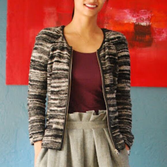 Isabel Marant Lexy Black & White leather trim Cardigan Size Small - Picture 3 of 4